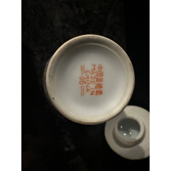 Small Decorative Porcelain Jar With Lid & Floral Motif - Mint Green Pink & White - Picture 8 of 8